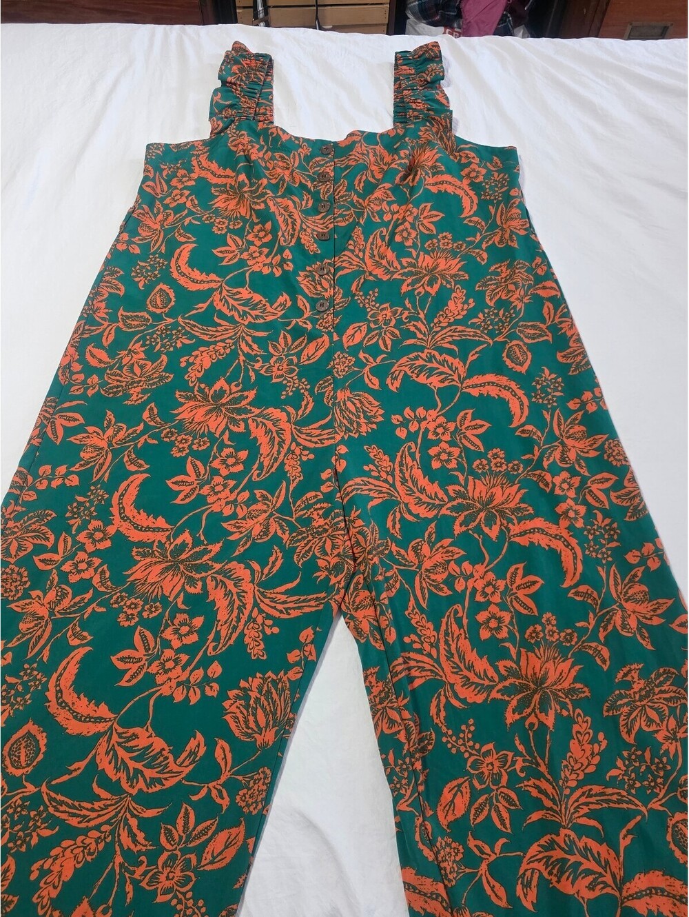 Green & Orange Floral Wide Leg Jumpsuit